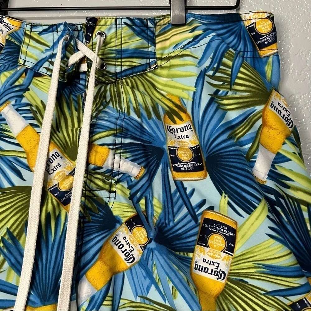 Corona Beer Blue Swim Trunks Tropical Summer Shorts‎ Beach Palm Trees 38